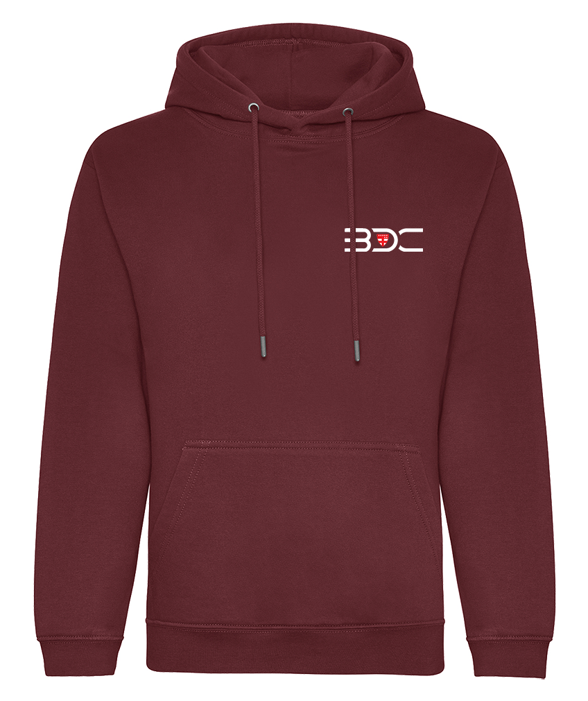 Sweat à capuche bordeaux en coton organique – Broderie Cœur et Dos