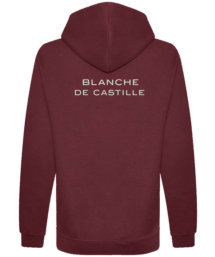 Sweat à capuche bordeaux en coton organique – Broderie Cœur et Dos