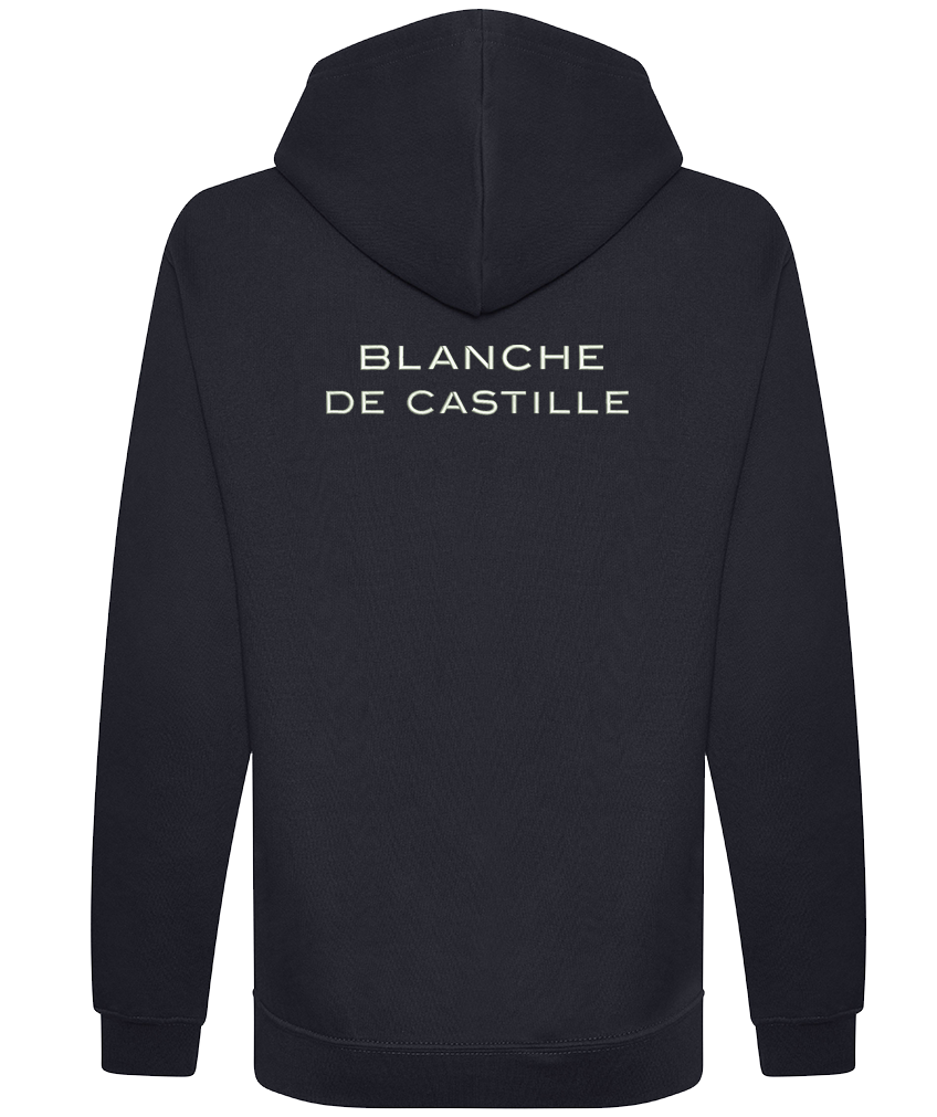 Sweat à capuche bleu marine en coton organique – Broderie Cœur et Dos